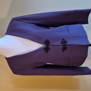 JONES NEW YORK HOLT RENFREW Vintage Purple Wool Collarless Blazer Frog Closures